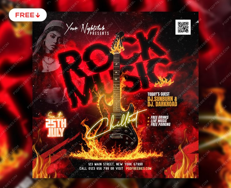 Rock Music Event Post PSD Template