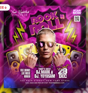 Rock n Roll DJ Music Event Social Media Post PSD