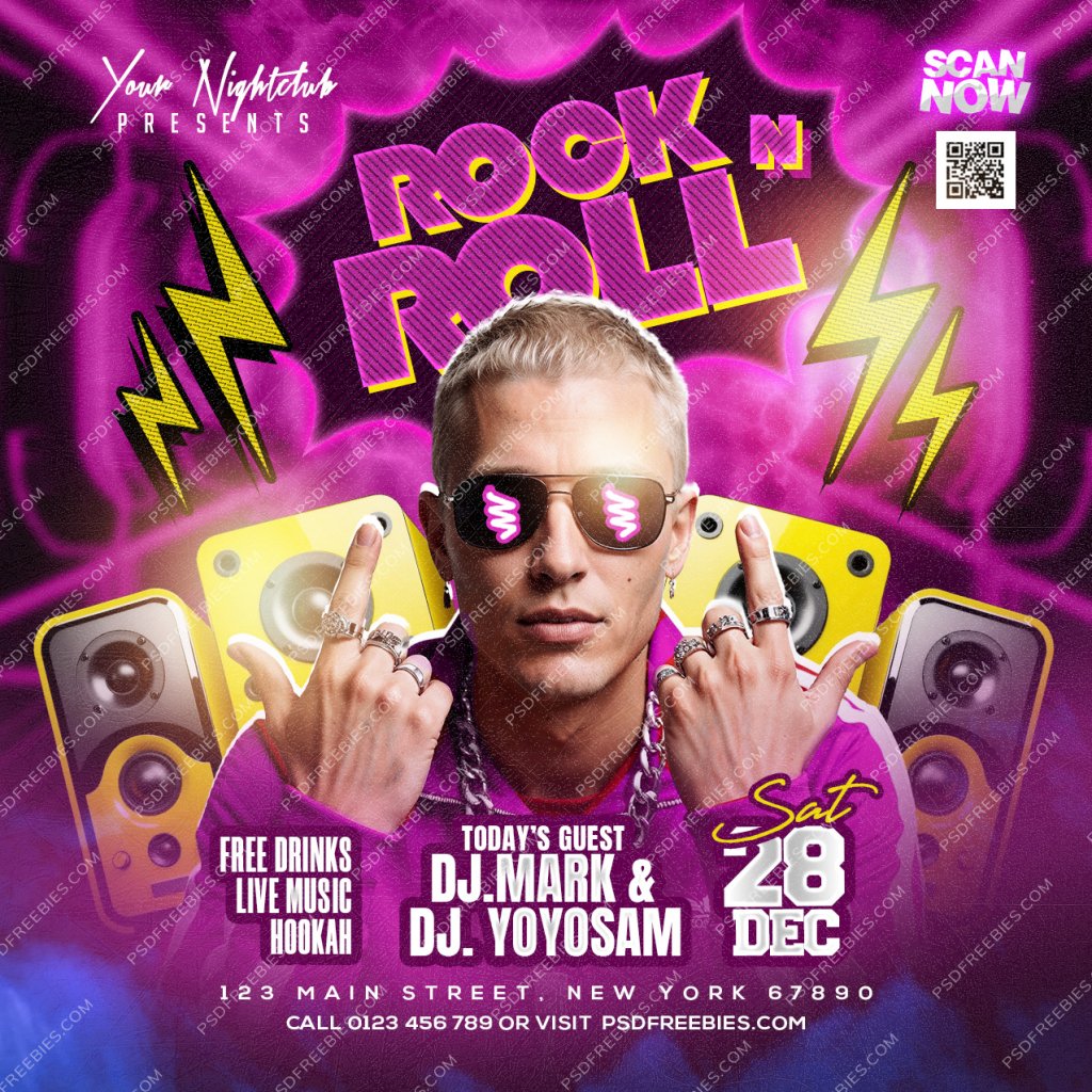 Rock n Roll DJ Music Event Social Media Post PSD